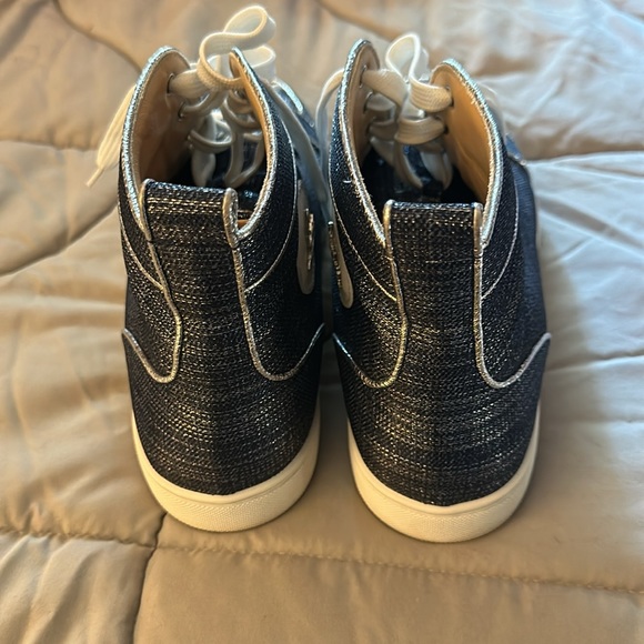 Lightly used men’s Christian Louboutins high tops size 46 navy & silver. - Picture 4 of 10